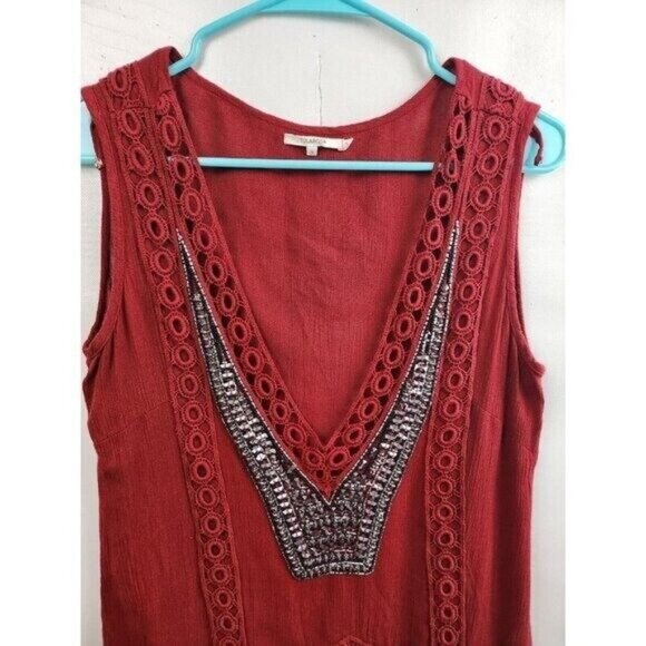 Tularosa Womens Sleeveless Tunic Top Small Red Beaded Crochet BOHO Coquette - Picture 2 of 9